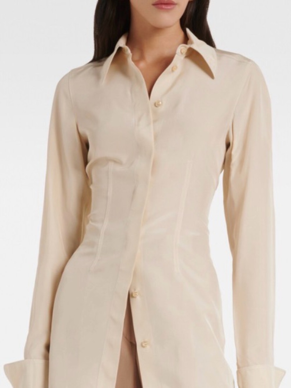 Urban Revivo Ivory Tailored Blouse, Point Collar & Wide French Cuffs